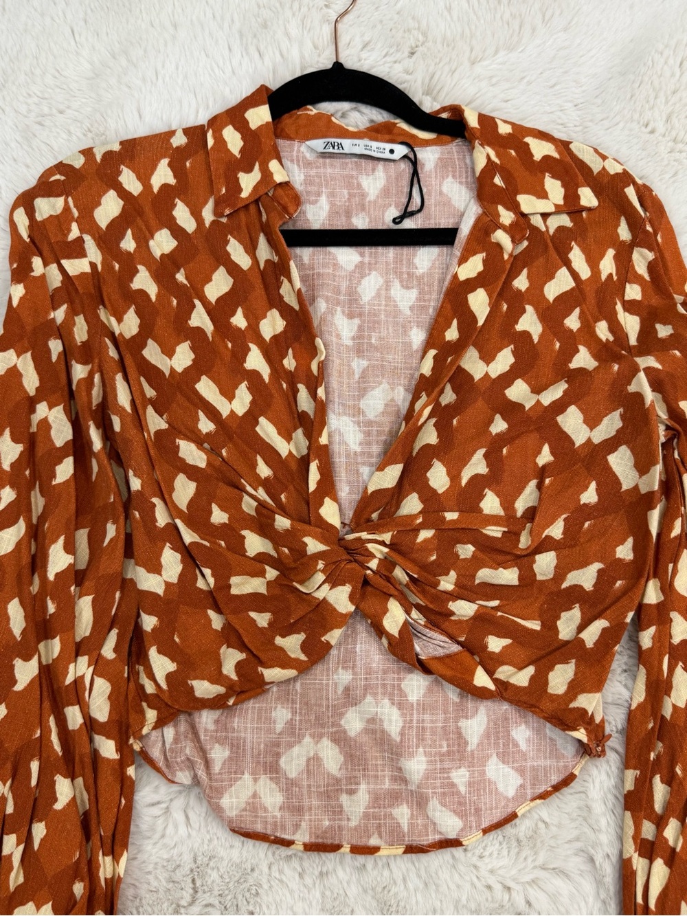 Zara Rust Patterned Button-Front Crop Top - Picture 14 of 15